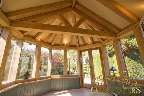 Hexagonal garden room in Kent - Oakmasters Framed Ceiling, Oak Framed Extensions, Conservatory Interior, Conservatory Ideas, Room London, Sun Lounge, Sunrooms, Potting Shed, Garden Room