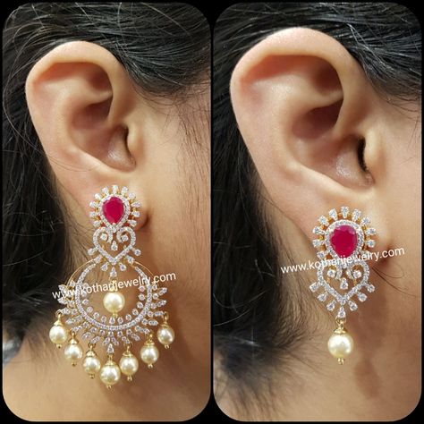 Detachable Diamond Chandbali Earring Chandbali Earrings Gold Latest, Chand Bali Earrings Gold, Diamond Chandbali, Chandbali Earrings Gold, Indian Diamond Earrings, Earrings Chandbali, Diamond Earrings Indian, Chand Bali, Diamond Gold Earrings