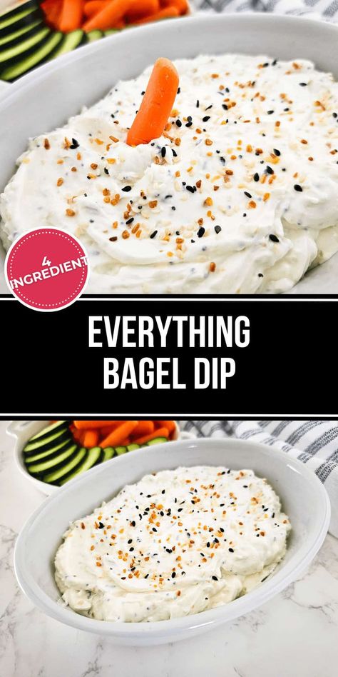 Everything Bagel Dip is great for parties, and is the perfect choice for dipping everything from vegetables to pretzels. Healthy Dip For Pretzels, Dip For Celery Sticks, Brunch Dips Appetizers, Everything Bagel Dip, Bagel Dip, Dip Recipes Appetizers, Sour Cream Dip, Everything Bagel Seasoning, Bagel Chips