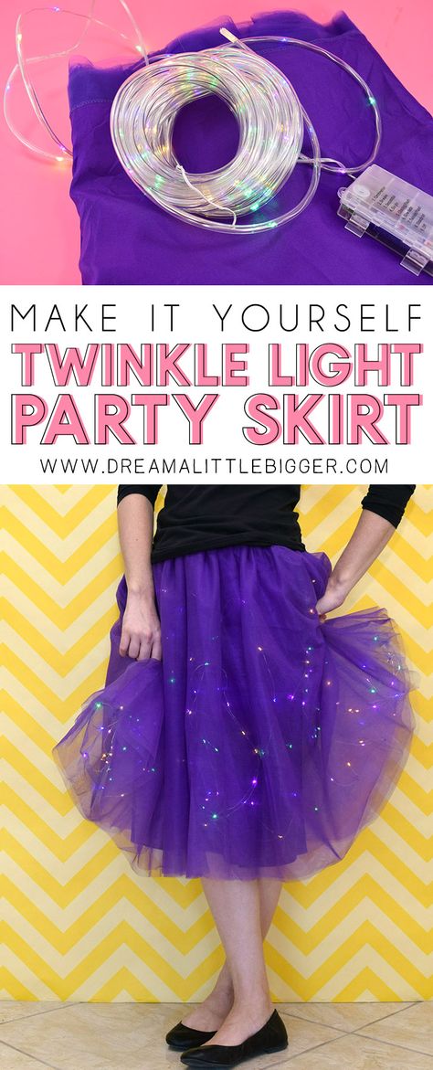 Want a skirt that will wow 'em? This twinkle light party skirt is quick and fabulous and, even better, one of a kind! Diy Tutu Adult, How To Make A Tulle Skirt, Tulle Dress Diy, Carnaval Diy, Galaxy Skirt, Adult Tulle Skirt, Diy Tulle Skirt, Diy Tutu Skirt, Light Up Clothes