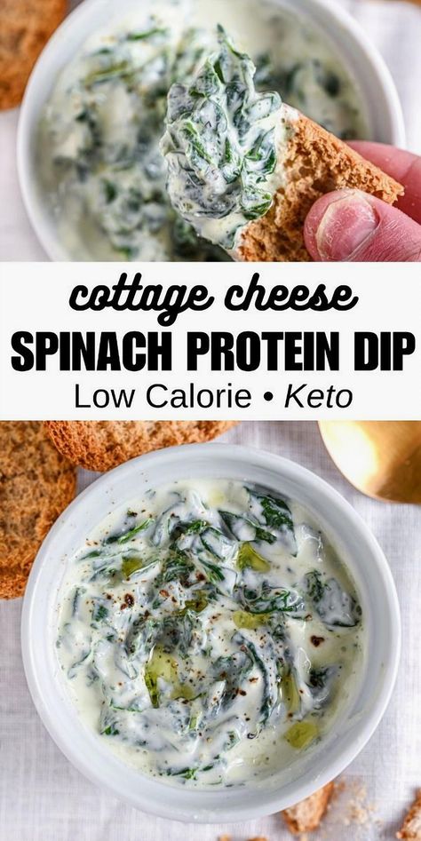 Elevate your snack game with this wholesome spinach protein delight dip, a perfect blend of creamy goodness and nutritious ingredients. Packed with fresh spinach and a boost of protein, this dip is not only delicious but also a health-conscious choice for any occasion. Whether you're hosting a gathering or simply enjoying a quiet night in, this delightful dip pairs perfectly with your favorite veggies, crackers, or bread. Indulge in a guilt-free treat that satisfies your taste buds and nourishes your body. Easy High Protein Low Carb Snacks, High Protein Spinach Artichoke Dip Cottage Cheese, Protein Spinach Dip, High Protein Spinach Dip, High Protein Mashed Potatoes, Healthy Cold Dinner Recipes, Healthy Snacks For The Week, Cottage Cheese Dip Recipes Healthy, Simple Protein Snacks