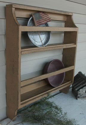 Small Bowl Rack  thewoodennail.com Bowl Shelf, Wooden Plate Rack, Diy Plate Rack, Primitive Shelves, Primitive Dining Rooms, Old Fashioned Kitchen, Dough Bowls, Primitive Patterns, Plate Rack