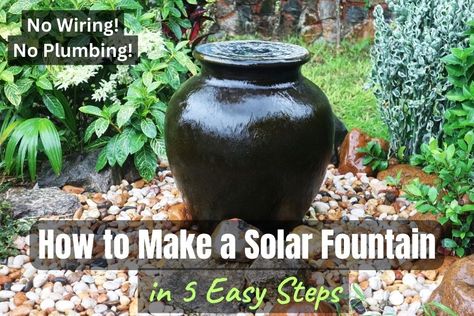 how to make a solar fountain Diy Outdoor Solar Fountain, Flower Pot Fountain Diy Solar, Making A Fountain, Solar Fountains Outdoor Diy, Diy Solar Fountain, Solar Water Feature, Solar Bird Bath, Solar Powered Fountain, Solar Water Fountain