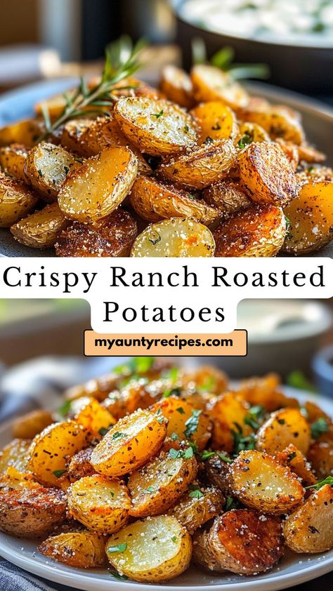 Add crunch and flavor to your table with these golden ranch roasted potatoes. Perfectly crispy and packed with savory goodness, they make an excellent side for fall or winter recipes, complementing roasts, chicken, or veggies. Cheesy Ranch Roasted Potatoes, Side Dishes Weeknight, Roasted Potatoes Side Dish, Season Roasted Potatoes, Diced Roasted Potatoes In Oven, Crispy Ranch Potatoes, Oven Roasted Potatoes Ranch Seasoning, Ranch Roasted Vegetables, Golden Roasted Potatoes