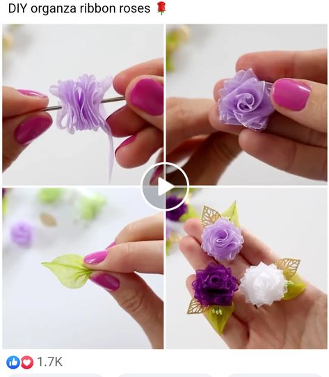 Mini Fabric Flowers Diy, Organza Ribbon Roses, Organza Ribbon Flowers Diy, Rose Making, Flower Parts, Diy Lace Ribbon Flowers, Ribbon Crafts Diy, Ribbon Diy, Ribbon Rose