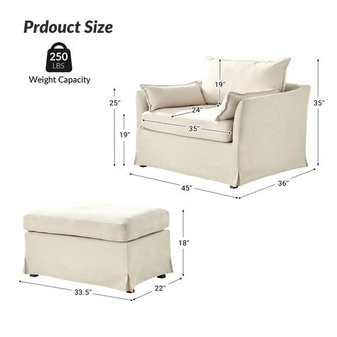 Sophie Modern Oversized Slipcovered Armchair and Ottoman with Lockable Rear Wheels by HULALA HOME - Bed Bath & Beyond - 40217391 Slipcovered Armchair, Armchair And Ottoman, Armchair With Ottoman, Foot Rest Ottoman, Single Sofa Chair, Upholstered Accent Chairs, Swivel Barrel Chair, Comfy Sofa, Ottoman Set