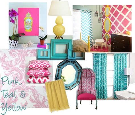 Pink, Teal & Yellow... here's to hoping there will be a girl in our family eventually! Teal Bedroom, Bedroom Updates, Yellow Room, Teal Yellow, Bedroom Wall Colors, Yellow Home Decor, Girly Room, Big Girl Rooms, Kids' Room