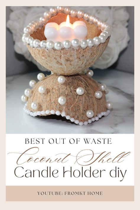 Transform waste into wonder with this easy DIY Coconut Shell Candle Holder project! 🌴✨ Perfect for adding a touch of natural beauty to your home decor, this eco-friendly craft is simple, sustainable, and stylish. Follow our step-by-step guide to repurpose a coconut shell into a unique candle holder that will impress your guests and brighten any room. Get creative and give new life to everyday waste! #DIY #Upcycling #CandleHolder #EcoFriendly #HomeDecor #CraftIdeas #SustainableLiving Diy With Coconut Shell, Coconut Shell Crafts Creative, Best Out Of Waste Ideas Unique, Homemade Candle Holders, Coconut Shell Candle, Candle Holder Diy, Unique Candle Holder, Creative Upcycling, Candles Homemade