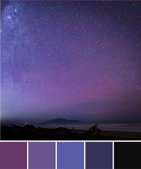 Purple colour palette based on the night sky Purple Night Sky Color Palette, Nighttime Colour Palette, Night Aesthetic Color Palette, Twilight Colors Palette, Midnight Sky Color Palette, Midnight Colour Palette, Night Time Colour Palette, Velaris Color Palette, Starry Sky Color Palette