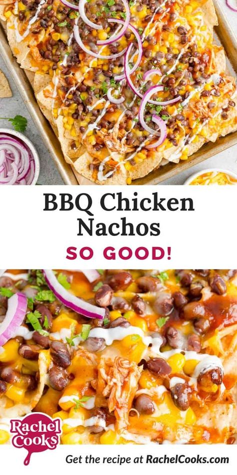 BBQ chicken nachos are the best of both worlds - sweet and savory plus a bit of spice! They come together in a flash so they are perfect for a quick dinner or snack. Bbq Chicken Nachos Recipe, Best Meal Prep Recipes, Bbq Chicken Nachos, Chicken Nachos Recipe, Vegetarian Nachos, Sweet Potato Nachos, Recipes For The Week, Healthy Meal Prep Recipes, Loaded Nachos