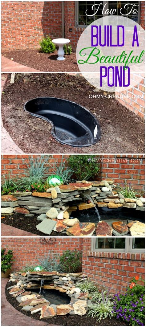 30 Creative and Stunning Water Features to Adorn Your Garden... Yard Crashers, Taman Air, Building A Pond, Backyard Pond, Diy Pond, Pond Ideas, Pond Waterfall, Backyard Water Feature, Pond Landscaping