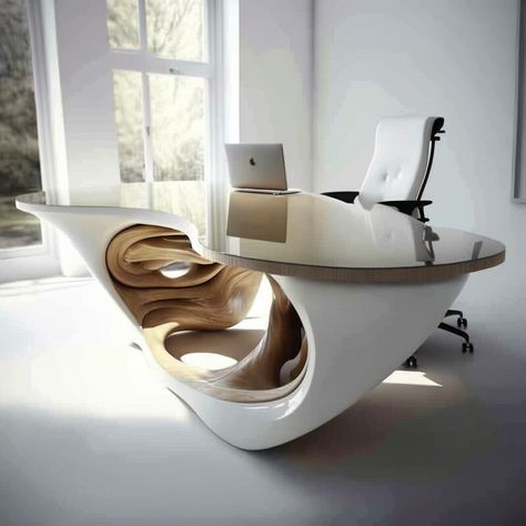 ArtStation - Futuristic office tables Futuristic Home Office, Alien Building, Organic Furniture Design, Futuristic Desk, Futuristic Table, Unusual Desk, Lotus House, Parametric Furniture, Futuristic Furniture Design