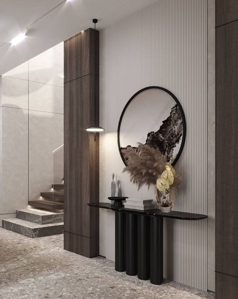 Villa Entrance Design Interiors, Entrance Hall Ideas Modern Luxury, Wall Niches, Niche Modern, Entrance Console, Foyer Wall, Corridor Design, House Interior Decor Ideas, Console Table Decorating