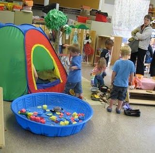 Camping Indoors Camping Indoors, Camping Dramatic Play, Camping Preschool, Camping Theme Preschool, Dramatic Play Themes, Water Kids, Indoor Camping, Theme Preschool, Dramatic Play Preschool