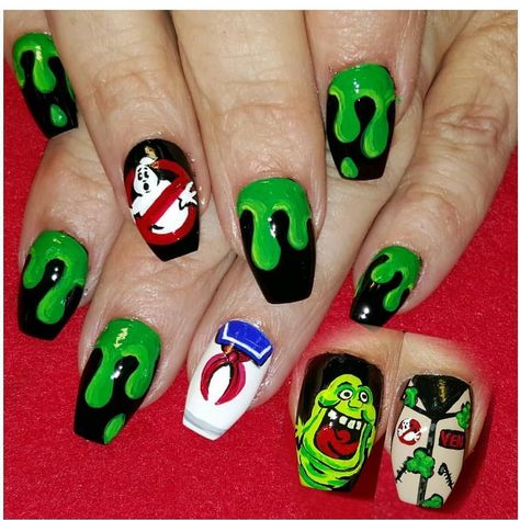 131 Likes, 3 Comments - Olivia Gordon (@livgordon1) on Instagram: “#ghostbusters #halloweennails” Ghostbusters Nails, Geek Nails, Ghostbuster Party, Football Nail Designs, Nails Ghost, Ghostbusters Halloween, Ghostbusters Birthday, Nail Guide, Ghostbusters Party