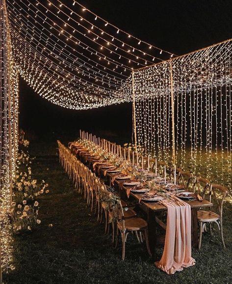 Fairy Lights Wedding, Lights Decor, Lights Wedding Decor, Pnina Tornai, Wedding Set Up, Minimal Wedding, Outdoor Wedding Decorations, Magical Wedding, Canopy Lights