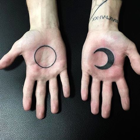 Hand Palm Tattoos, Sun Moon Tattoo, Eclipse Tattoo, Luna Tattoo, Half Moon Tattoo, Mangas Tattoo, Moon Sun Tattoo, Fern Tattoo, Minimal Tattoo Design