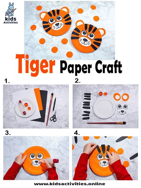 Tiger Day Activities For Kids, Tiger Paper Craft, Tiger Activities, Tiger Craft, Craft Ideas For Preschoolers, Children's Day Activities, Ideas For Preschoolers, Alphabet Worksheets Kindergarten, Tiger Crafts