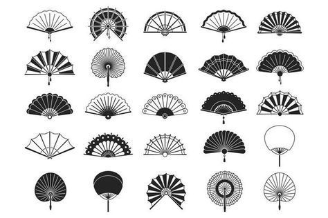 Chinese Vector, Chinese Fans, Fan Tattoo, Fan Drawing, Chinese Fan, Chinese Tattoo, Japanese Fan, Silhouette Illustration, Handheld Fan