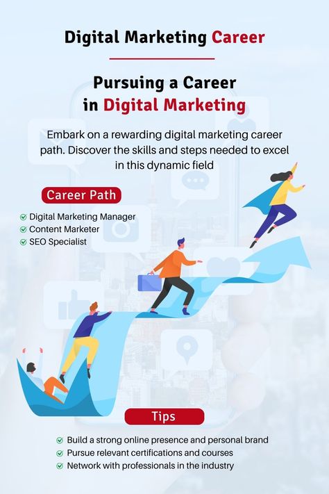 Digital Marketing Career | Pursuing a Career in Digital Marketing Embark on a rewarding digital marketing career path. Discover the skills and steps needed to excel in this dynamic field! #DigitalMarketingCareer #CareerPath Digital Marketing Career Path, Digital Marketing Career, Marketing Career, Digital Marketing Manager, Seo Specialist, Digital Marketer, Career Success, Career Path, Creative Ads