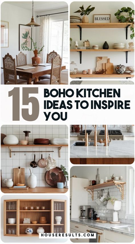 Embrace a carefree style with Boho Kitchen Ideas that spark creativity! 🎨🍃 From colorful accents to rustic elements, explore ways to bring a touch of bohemian charm to your home. Let your kitchen reflect your personality—save this pin for future inspiration! Spiritual Kitchen Decor, Boho Kitchen Wall Decor Ideas, Boho Vintage Kitchen, Boho Kitchen Counter Decor, Small Boho Kitchen Ideas, Kitchen Aesthetic Cozy, Boho Rustic Kitchen, Boho Kitchen Ideas Bohemian Style, Small Boho Kitchen