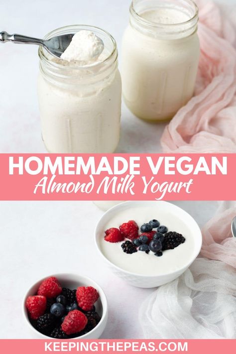 Homemade Almond Milk Yogurt (Vegan) Homemade Almond Milk Yogurt, Homemade Yogurt Recipes, Filling Salads, Diy Yogurt, Hearty Breakfasts, Almond Milk Yogurt, Almond Yogurt, Creamy Yogurt, Homemade Things