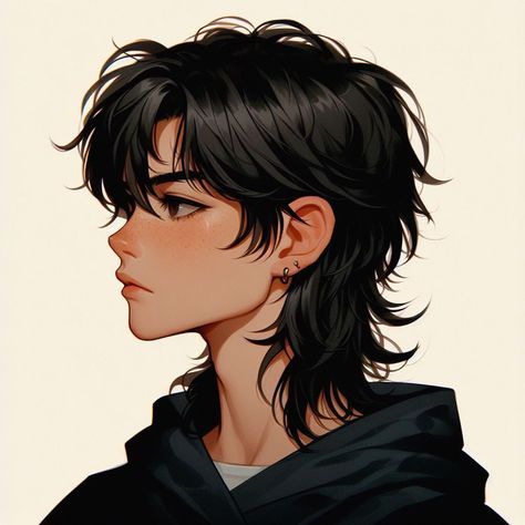 Side Profile Drawing Tips, Men Hair Side Profile Drawing, Side Profile Facing Right, Male Hairstyles Side View, Guy With Ponytail Drawing, How To Draw Side Pfp, Anime Man Side Profile, Semi Realistic Side Profile, Hair From Side Drawing