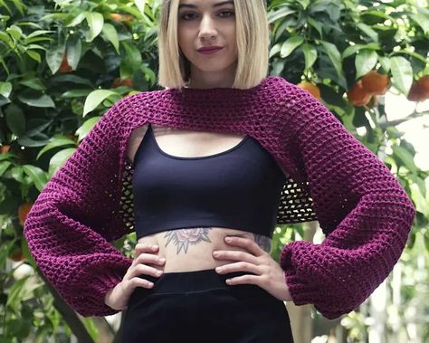 Mesh Summer Super Cropped Top Crochet Pattern Bolero Haken, Super Cropped Sweater, Crochet Arm Warmers, Super Crop Top, Bolero Pattern, Crochet Shrug Pattern, Shrug Pattern, Crop Top Pattern, Crochet Crop Top Pattern