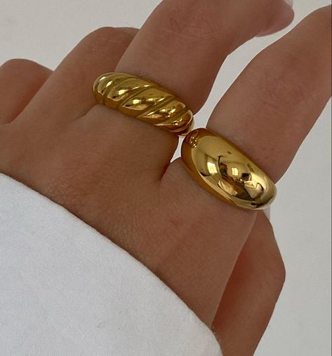 Croissant Dome Ring, Gold Rings Thick, Dome Ring Stack, Thick Gold Rings, Gold Chunky Rings, Chunky Gold Rings, Nordic Beauty, Thick Rings, Thick Gold Ring