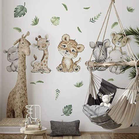 Baby Safari Animals Wall Decals Stickers, African Jungle Elephant,Zebra, Giraffe,Hippo, Lion, 🦁Leopard Gray Safari Nursery, Jungle Theme Wallpaper, Diy Baby Shower Decorations Boy, Baby Animal Baby Shower, Safari Animal Wall Decals, Safari Baby Room, Themed Baby Nursery, Birds Stickers