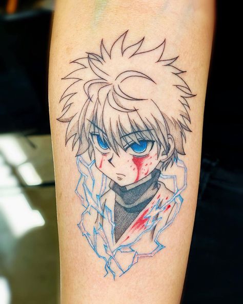 Killua Godspeed Tattoo, Killua Eyes Tattoo, Killua Lightning, Killua Tattoo Design, Killua Tattoo, Godspeed Tattoo, Hunter Tattoo, Back Of Neck Tattoo, Back Tattoos For Guys