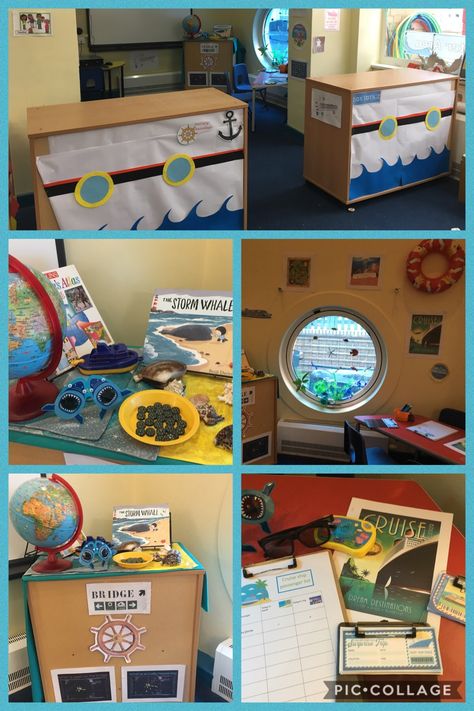 Cruise ship role play area early years Boat Dramatic Play, Ship Dramatic Play, Classroom Areas, Fairy Boat, Morning Baskets, Cruise Theme, Roleplay Ideas, Role Play Areas, Nursery Teacher