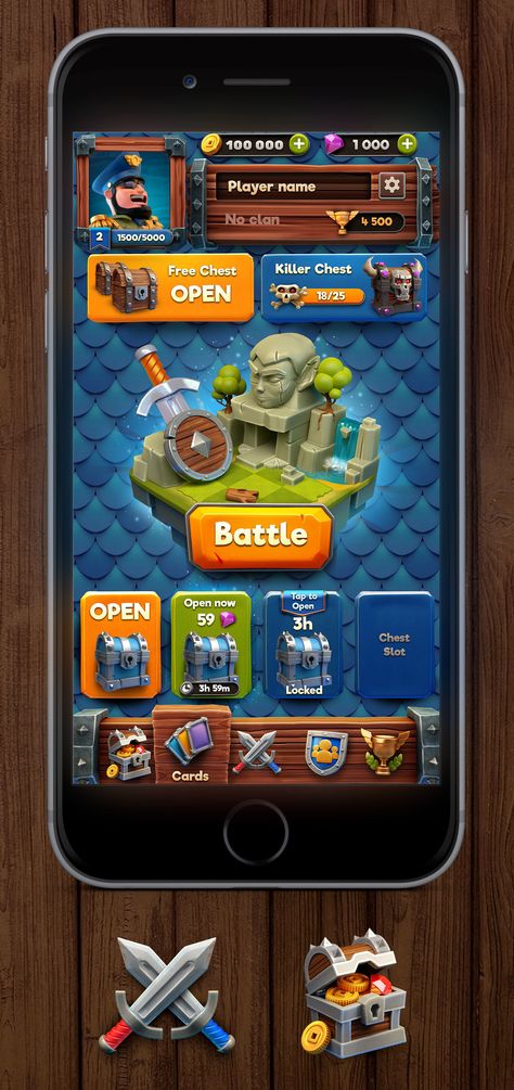 ArtStation - Clash, ILYA Denisenko Idle Game, Test Games, Game Gui, Gameboy Color, Gui Design, I Love Games, Game Interface, Game Ui Design, Clash Royale