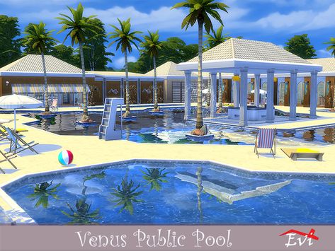 evi's Venus Public Pool Sims 4 Pool Community Lot, Sims 4 Pool Lot, Sims 4 Community Pool, Sims 4 Public Pool, Sims 4 Community Lots, Sims4 Houses, Sims4 House, Public Pool, Big Pools