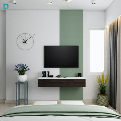 TV Unit Designs For Bedroom Tv Unit For Bedroom Small Spaces, Tv Unit Design For Small Bedroom, Tv Wall Painting Design Modern, Wall Painting For Tv Wall, Simple Tv Cabinet Design For Bedroom, Small Bedroom Tv Wall Ideas Modern, Simple Tv Unit Interior Design, Wall Tv Painting Ideas, Tv Cabinet Design For Small Bedroom