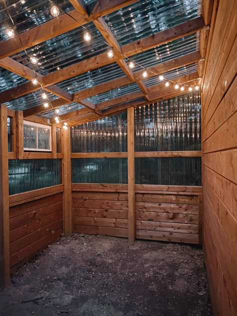 Shed Made Of Windows, Mud Room Greenhouse, Wood Mill Greenhouse, S What To Put In A Loft In A Shed, Shed Made From Pallets Tiny House, Greenhouse Wooden Ends, Shed Home Build, Shed Loft Space, Building Sliding Barn Doors For Greenhouse