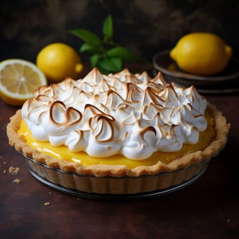 Lemon meringue pie is a classic dessert known for its bright, tangy lemon filling and billowy, toasted meringue topping. It's a beloved treat with a delightful combination of sweet and tart flavors. Lemon Marengs Pie, Tart Lemon Pie, Frozen Strawberry Desserts, Meringue Dessert, Toasted Meringue, Tart Flavors, Meringue Topping, Meringue Desserts, Dessert Pie