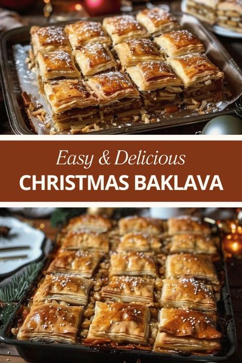 THE BEST CHRISTMAS BAKLAVA Christmas Baklava Recipe, Baklava Aesthetic, Christmas Baklava, Baklava Recipes, Best Baklava Recipe, Philo Dough, Baklava Recipe Easy, Fall Sweets, Mediterranean Desserts