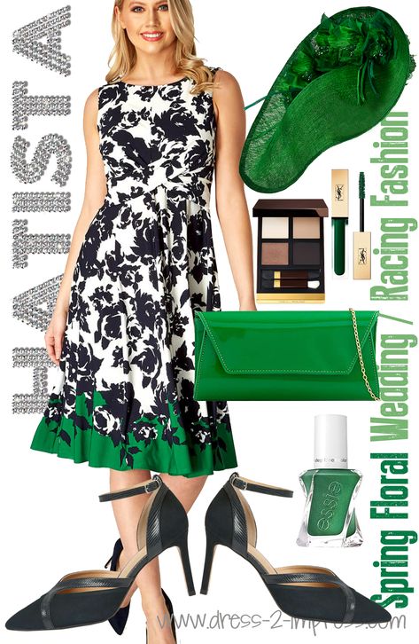 Navy Blue and Emerald green fashion. What to wear for a Spring Wedding. Floral Summer wedding Guest outfit ideas. What to wear for a Summer Wedding. You can’t go wrong with a Floral Dress for a Spring / Summer wedding or day at the races, matched with a complimenting hat, or headpiece + accessories. Look for prints that feature many shades, giving you choice when looking for your accessories and hat to match. Emerald green Mother of the Bride Hat. How to wear Emerald Green. #motherofthebride Emerald Green And Navy Wedding, Navy Wedding Guest Outfit, What Goes With Green, Green And Navy Wedding, Outfits For The Races, Royal Ascot Outfit, Spring Wedding Guest Outfits, Spring Wedding 2023, Ladies Day Outfits