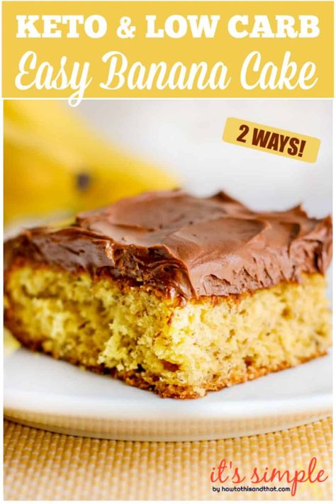 Easy Keto Banana cake with a decadent homemade chocolate frosting. If you love banana bread you will want to make this low carb banana bread turned cake. We offer two versions for those of you who can and can not have bananas. The sugar free frosting is one that can not be skipped! #ketorecipes #lowcarbrecipes #ketobananabread #lowcarbbananabread #easyketo #glutenfreerecipes #almondflour #ketocakerecipes #kidfriendlyketo #chocolatefrosting #cakerecipes #ketodietrecipes #ketodietforbeginners Keto Banana Cake, Low Fat Banana Bread, Low Carb Banana, Banana Extract, Sugar Free Frosting, Keto Banana, Ripe Banana Recipe, Homemade Chocolate Frosting, Banana Desserts