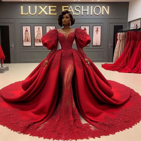 Luxe illustration | Comment your favorite color 🔥 Designs @luxe_illustration What we do : -Help bring fashion ideas to life -Help communicate fashion… | Instagram Luxurious Red Dress, Red Bride Dress, Pedi Dresses, Md Dresses, Red Evening Dresses, African Bridal Dress, Queen Outfits, Red Evening Gowns, Gala Gowns