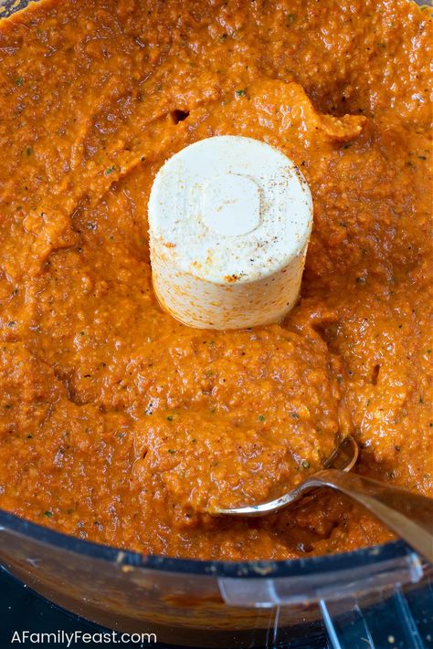 Romesco Sauce - A Family Feast Cauliflower With Romesco Sauce, Nut Free Romesco Sauce, Cauliflower Romesco Sauce, Romesco Sauce Pasta, Romesco Sauce Recipe, Romesco Sauce, Dried Peppers, Sherry Vinegar, Sliced Baguette