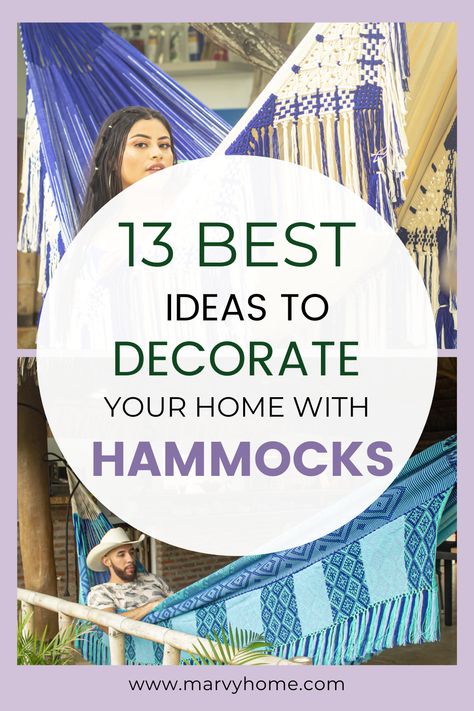 Hammocks are no longer exclusive to boho designs – a well-placed indoor hammock is a design detail that effortlessly adds charm, beauty, and relaxation. We have 13 ideas to easily add a hammock into your home and office decor Kids Hammock Bed, Hammock Bedroom Ideas, Indoor Hammock Ideas, Hammock Decor, Living Room Hammock, Indoor Hammock Bed, Diy Hammock Chair, Hammock In Bedroom, Cozy Hammock