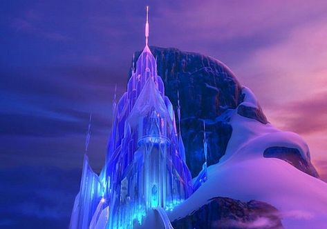 This is Elsa's castle in Frozen. A castle made of ice is the perfect place for The Snow Queen. Frozen Castle, Frozen, Castle, Disney, Purple, Blue