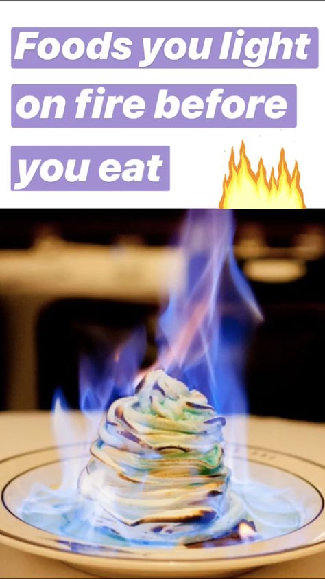 Flambee Dessert, Baked Alaska Flambe, Flaming Desserts, Food On Fire, Fire Desserts, Flambe Desserts, Illusion Cakes, Steak Diane, Cafe Recipes