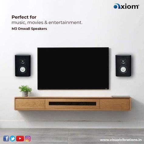 Best Speakers For Home In India - Axiom Brand Best Speakers In Nagpur The M3 on-wall speaker preserves the sonic clarity of its bookshelf equivalent, the M3. This décor friendly M3 On-wall is a perfect complement to today's modern low-profile plasma and LCD TV screens. The large 6 1/2-inch aluminum cone woofer produces satisfaction. Among its innovations, each M3 on-Wall speaker includes a dedicated wall-mounting bracket that serves as the electrical connection to the speaker wire. Speaker Wall Mounts, Speaker Mounts, Tv Speakers, Tv Wall Decor, Best Speakers, In Wall Speakers, Speaker Wire, Table Tv, Media Wall