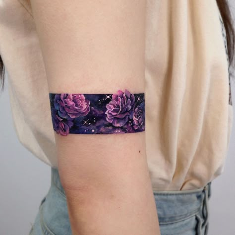 Arm Band Tattoo Cover Up Ideas, Cuff Tattoo Cover Up, Around Forearm Tattoo Wrap, Cover Up Tattoos For Words, Armband Coverup Tattoo, Wrap Around Arm Cover Up Tattoo, Word Coverup Tattoo, Colourful Cover Up Tattoo, Wrap Around Wrist Tattoos Cover Up