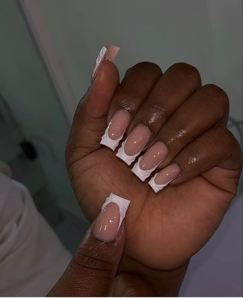 French Tip With 3d Gel, Gel X Nail Designs French Tip, Simple White Nails With Designs, White French Tip Nails With 3d Gel, 3d Gel French Tips, French Nails With 3d Design, Black Women French Tip Nails, Basic French Tip Nails Square, French Tip Simple Design