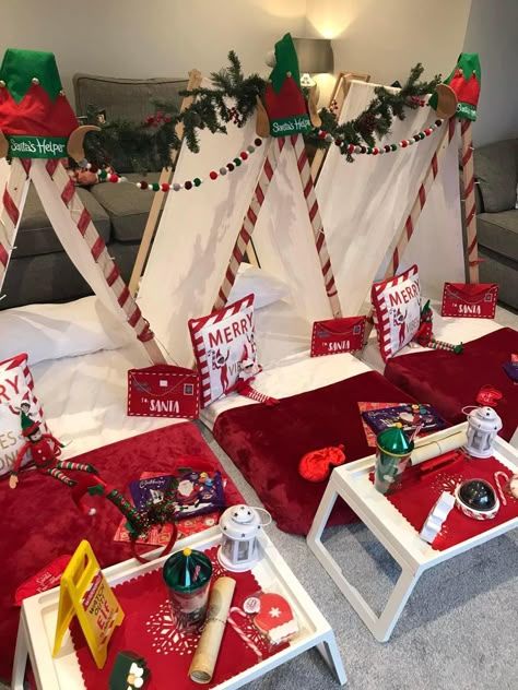 Christmas Spa Party Ideas, Christmas Themed Slumber Party, Kids Christmas Sleepover Ideas, Christmas Slumber Party Ideas For Teens, Cute Christmas Sleepover Ideas, Birthday Party Ideas In Winter, Glamping Slumber Party, Christmas Theme Sleepover Ideas, Family Sleepover Ideas