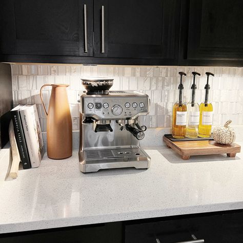 Breville Coffee Bar, Expresso Machine Station Ideas, Espresso Bar Ideas Kitchen Counter, Espresso Bar Setup, Espresso Set Up, Breville Coffee Station, Coffee Set Up, Coffee Bar Set Up, Espresso Machine Station